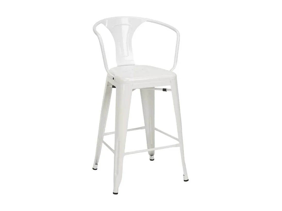 taburete diseño industrial para bar y cocina, con respaldo de metal estilo steel back - Blanco