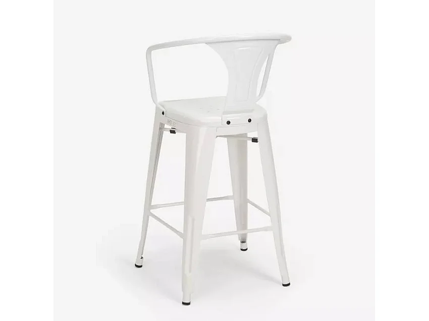 taburete diseño industrial para bar y cocina, con respaldo de metal estilo steel back - Blanco