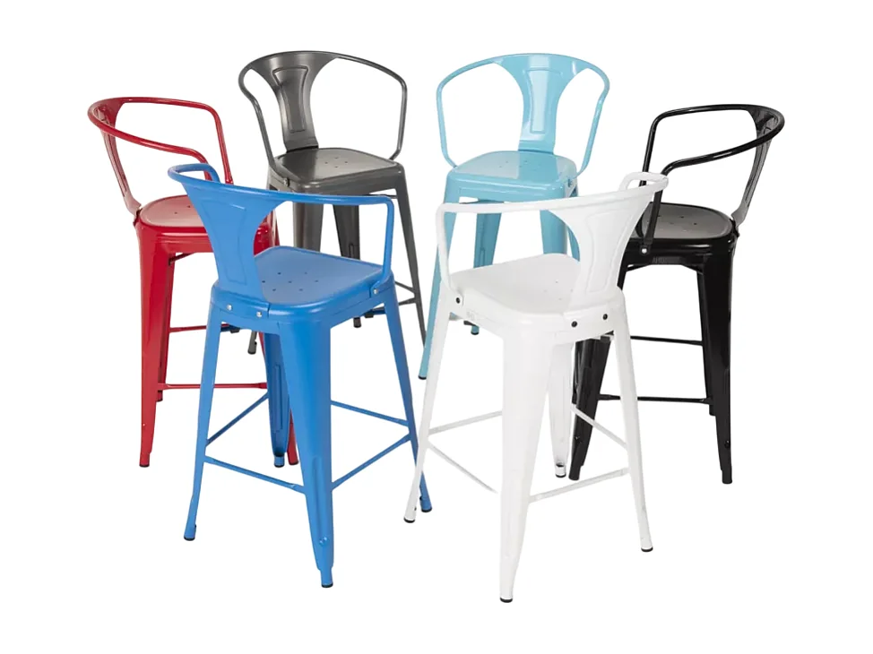 barhocker hocker mit metallrückenlehne und armlehnen im industriellen stil für bar- und küchen steel back - Weiß