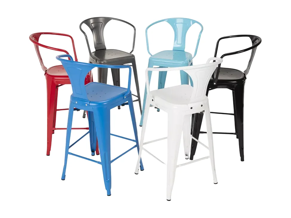 barhocker hocker mit metallrückenlehne und armlehnen im industriellen stil für bar- und küchen steel back - Weiß