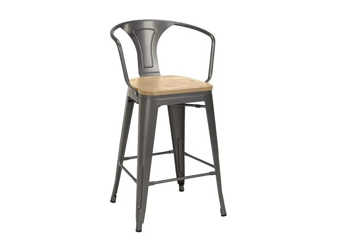 taburete alto estilo diseño industrial bar cocina steel wood back light - Gris Oscuro