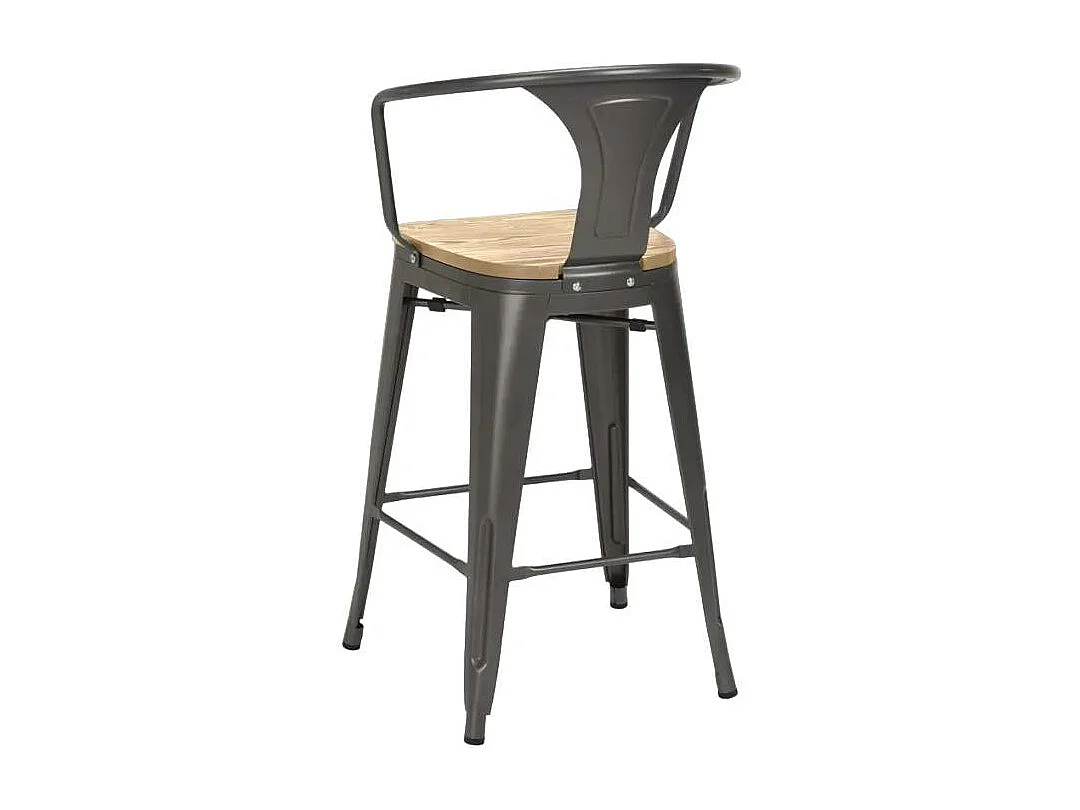 taburete alto estilo diseño industrial bar cocina steel wood back light - Gris Oscuro