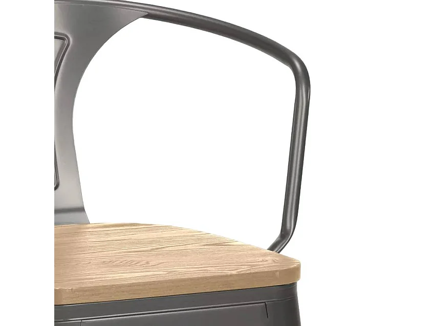 taburete alto estilo diseño industrial bar cocina steel wood back light - Gris Oscuro