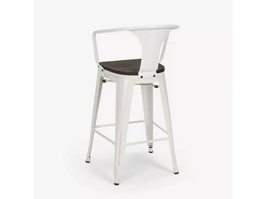 taburete de metal y madera con respaldo de diseño industrial estilo steel wood back - Blanco
