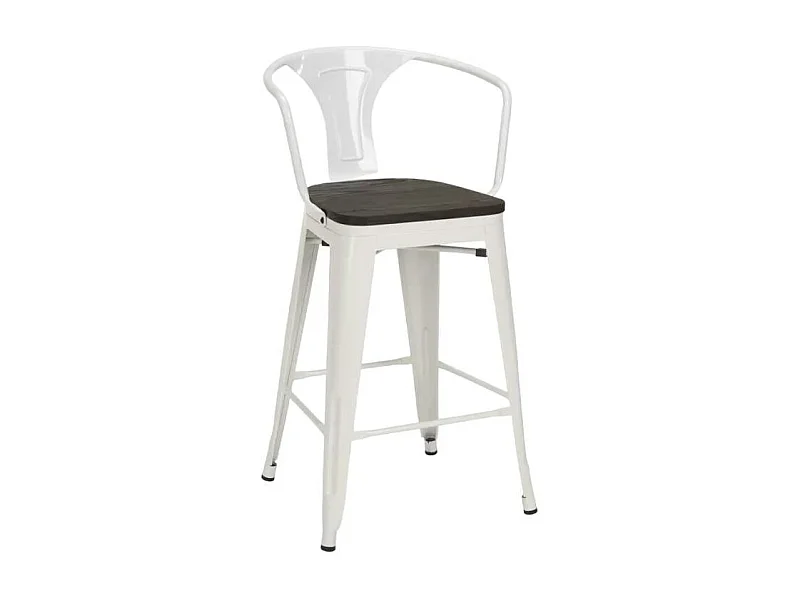 Barhocker aus stahl mit holzrückenlehne im industriestil Steel Wood Back - Weiß