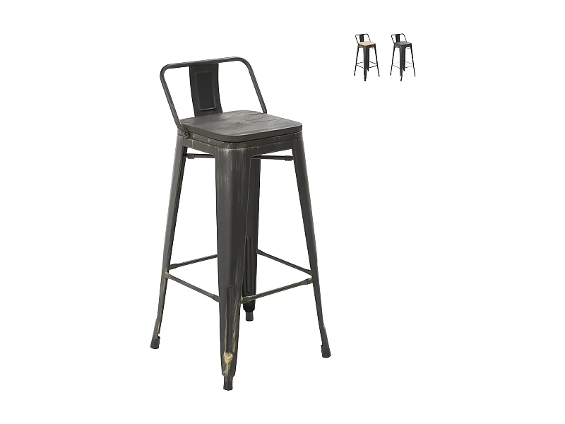 taburete de diseño industrial de metal y madera estilo vintage brush top - Wenge