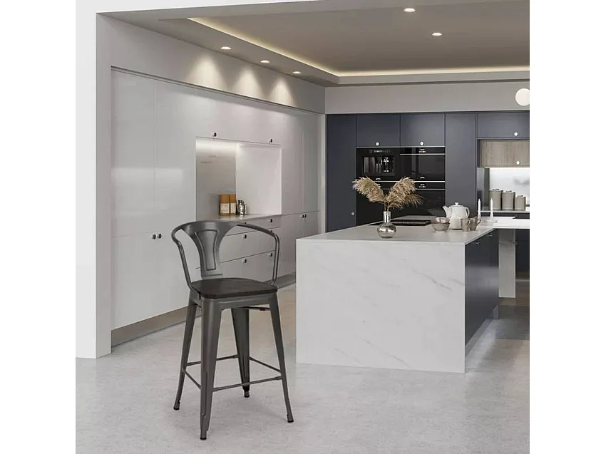 taburete de metal y madera con respaldo de diseño industrial estilo steel wood back - Gris Oscuro