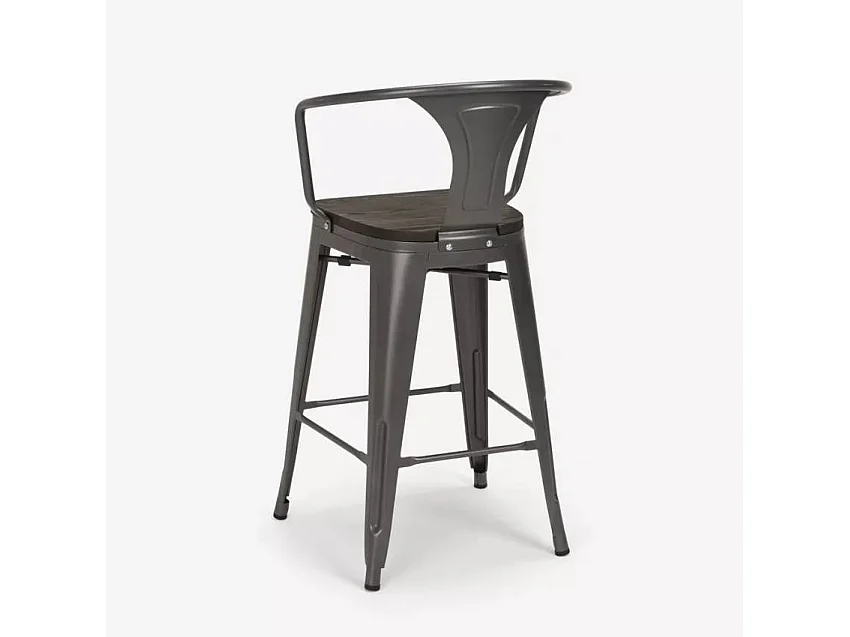 Barhocker aus stahl mit holzrückenlehne im industriestil Steel Wood Back - Dunkel Grau