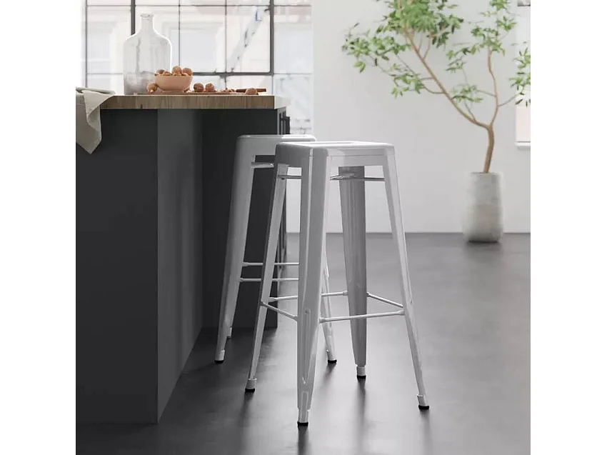 Barhocker 76cm aus stahl metall für bar und küche Steel Up - Weiß