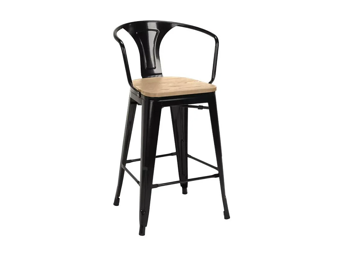 Hoher barhocker industrielles design bar küche Steel Wood Back Light - Schwarz