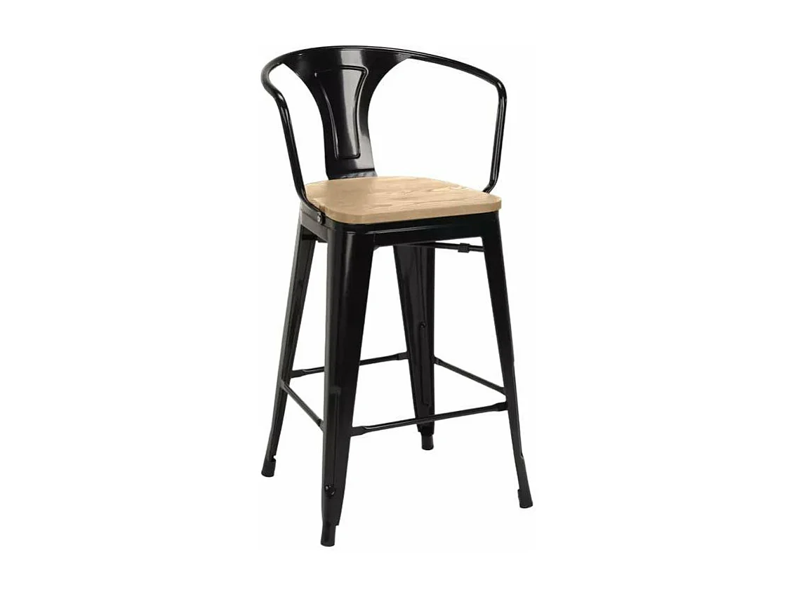 Hoher barhocker industrielles design bar küche Steel Wood Back Light - Schwarz
