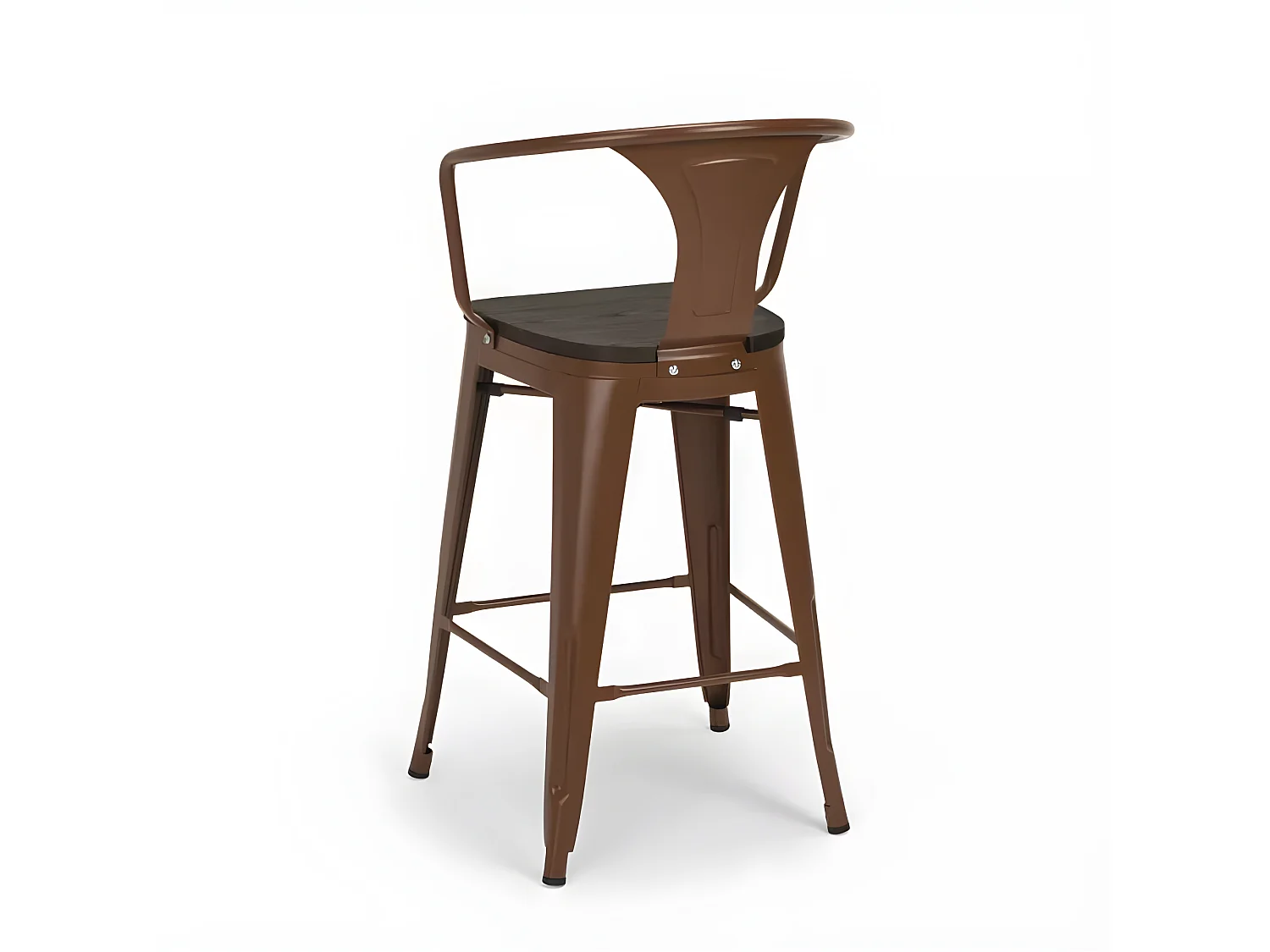 taburete de metal y madera con respaldo de diseño industrial estilo steel wood back - Marrón