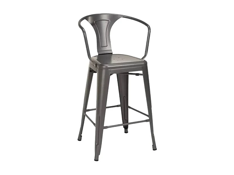 taburete diseño industrial para bar y cocina, con respaldo de metal estilo steel back - Gris Oscuro