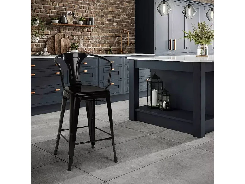 barhocker hocker mit metallrückenlehne und armlehnen im industriellen stil für bar- und küchen steel back - Schwarz