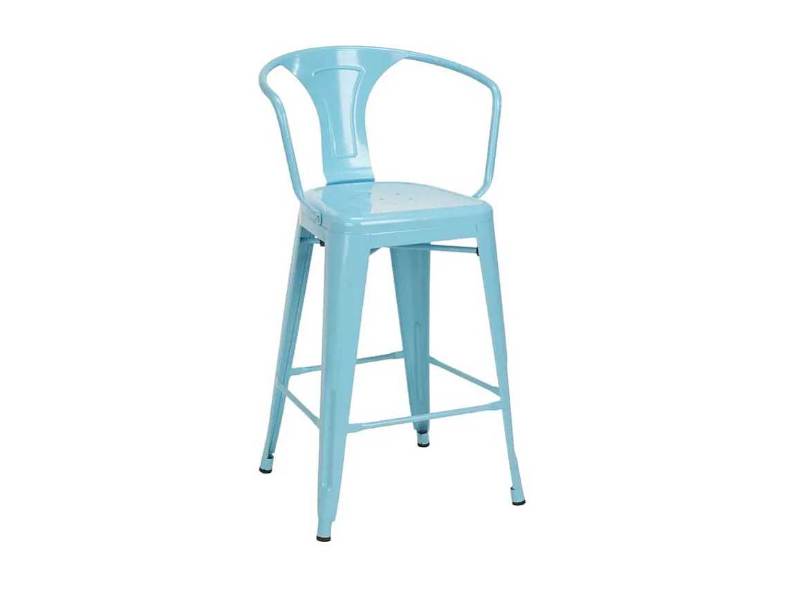 taburete diseño industrial para bar y cocina, con respaldo de metal estilo steel back - Azul