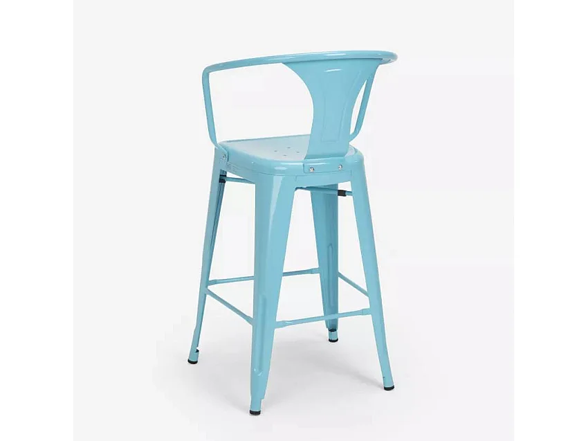 taburete diseño industrial para bar y cocina, con respaldo de metal estilo steel back - Azul