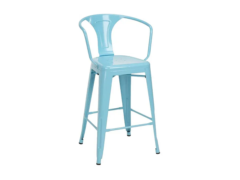 taburete diseño industrial para bar y cocina, con respaldo de metal estilo steel back - Azul