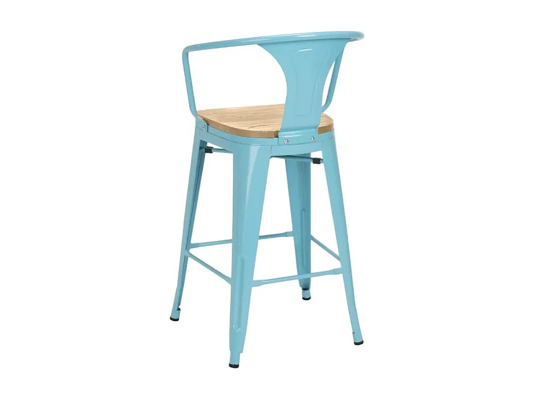 taburete alto estilo diseño industrial bar cocina steel wood back light - Azul