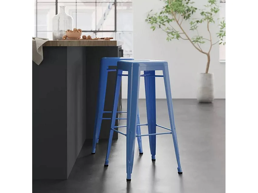 taburete de bar estilo industrial con reposapiés steel up - Azul Marino