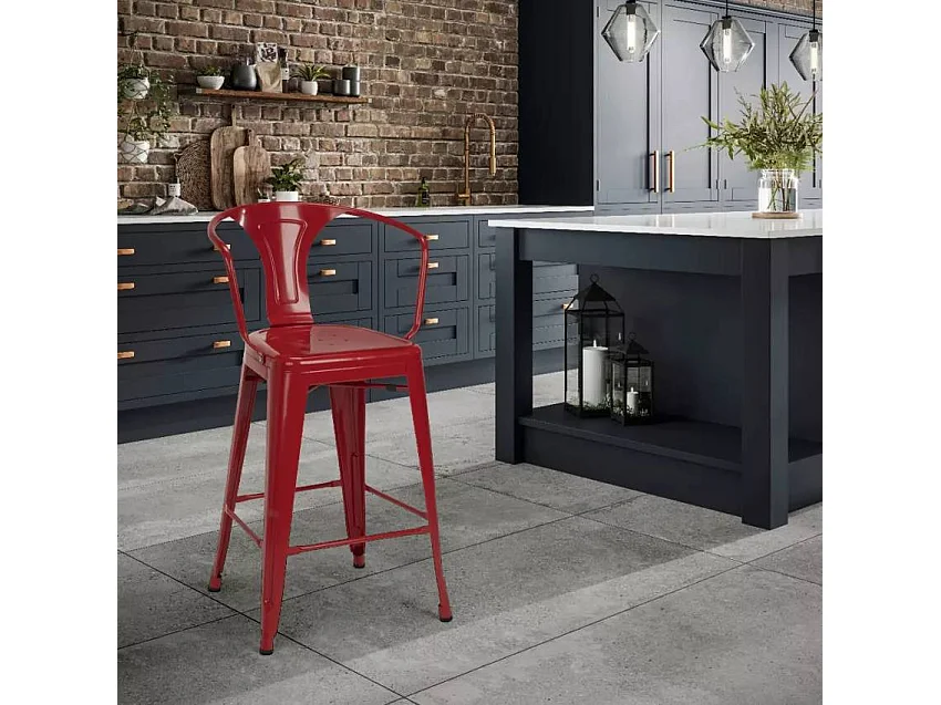 barhocker hocker mit metallrückenlehne und armlehnen im industriellen stil für bar- und küchen steel back - Rot