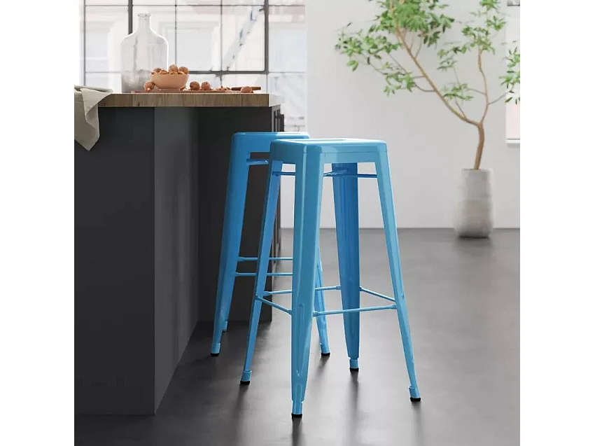 taburete de bar estilo industrial con reposapiés steel up - Azul