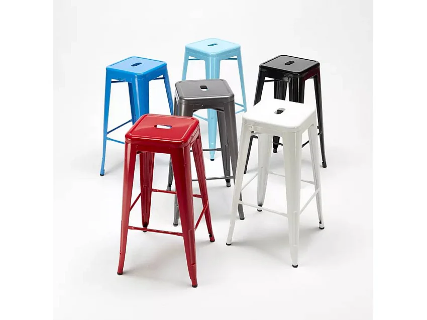 taburete de bar estilo industrial con reposapiés steel up - Azul