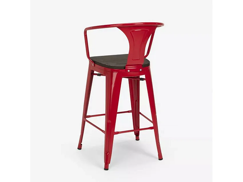 Barhocker aus stahl mit holzrückenlehne im industriestil Steel Wood Back - Rot