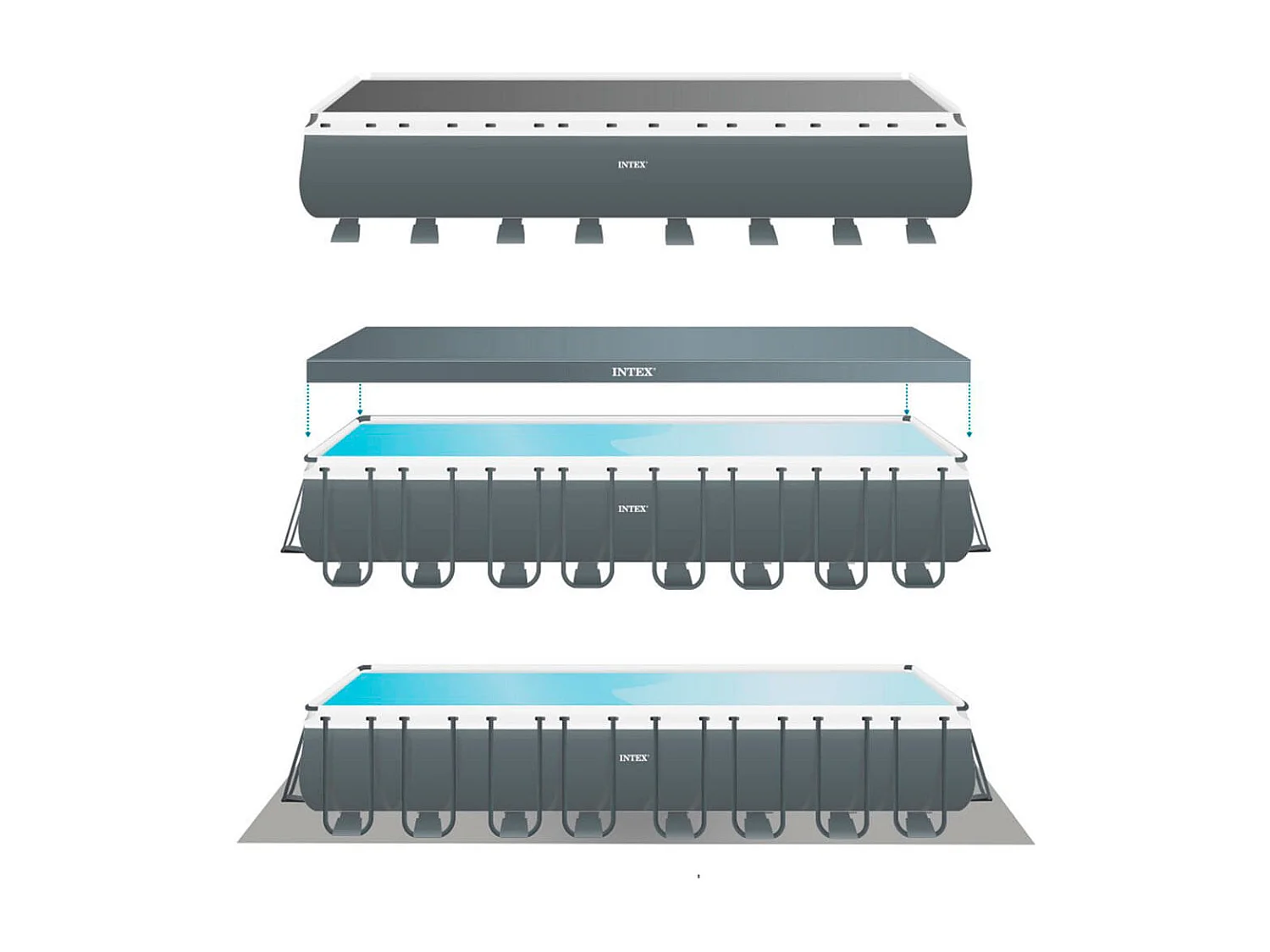 Pack piscina ultra XTR Intex 56368L + depuradora + escalera + clorador + cobertor + kit de mantenimiento + set voley gris 132x488x975 cm