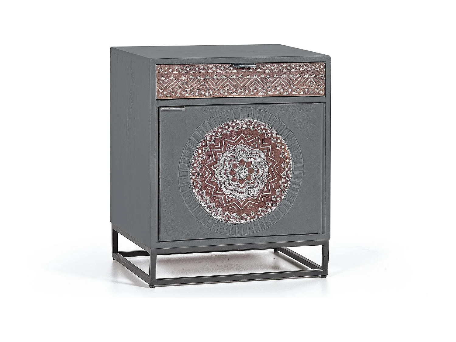 Mesa de centro de madeira de mangueira com pés de metal cinza e marrom Multicolor.Giner y Colomer.60x40x50