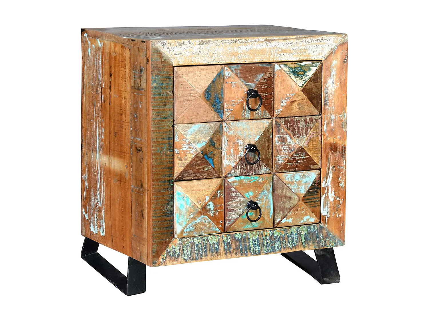 Mesita en madera maciza reciclada multicolor MULTICOLOR.Giner y Colomer 60x40x50