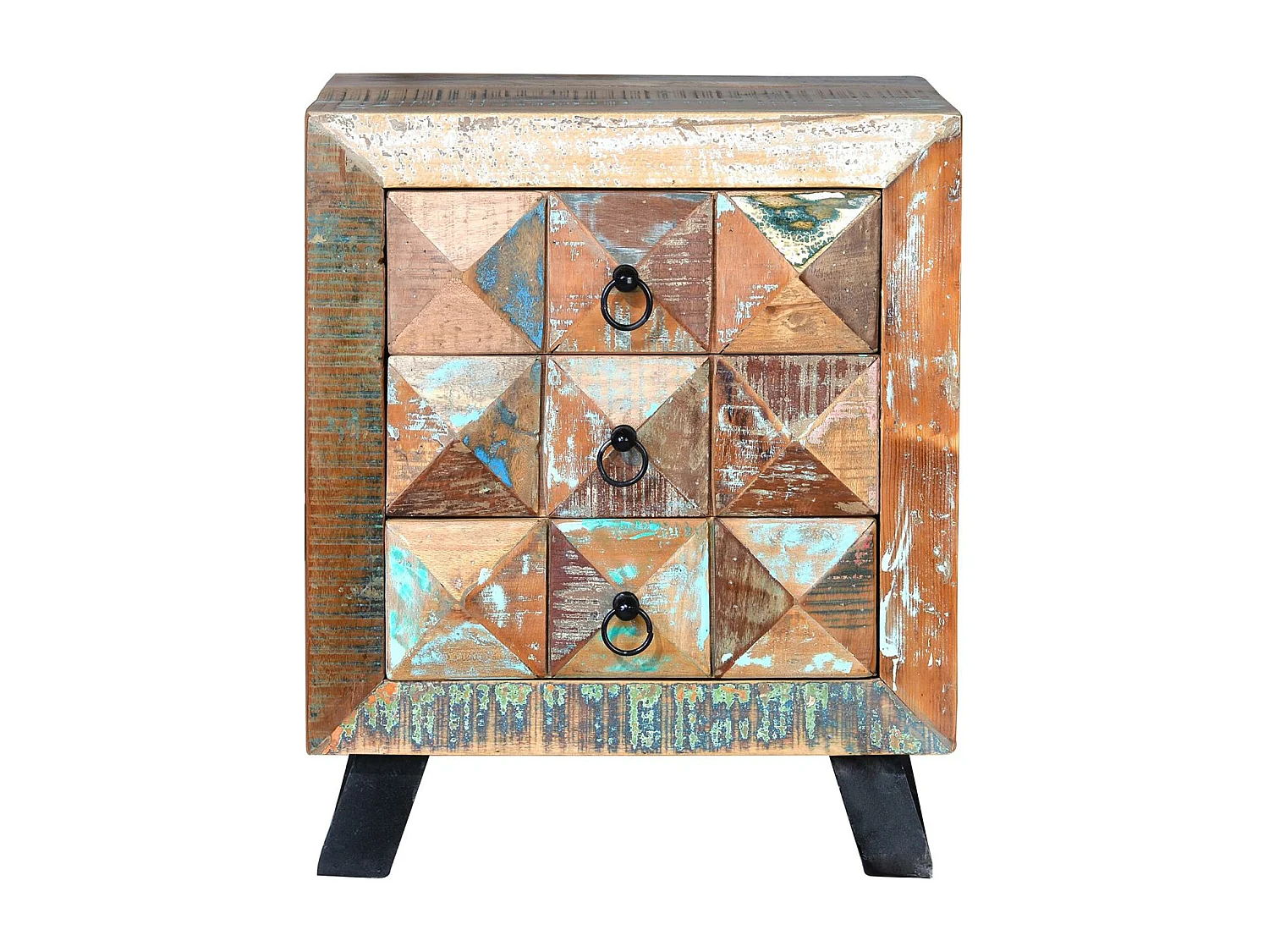 Mesita en madera maciza reciclada multicolor