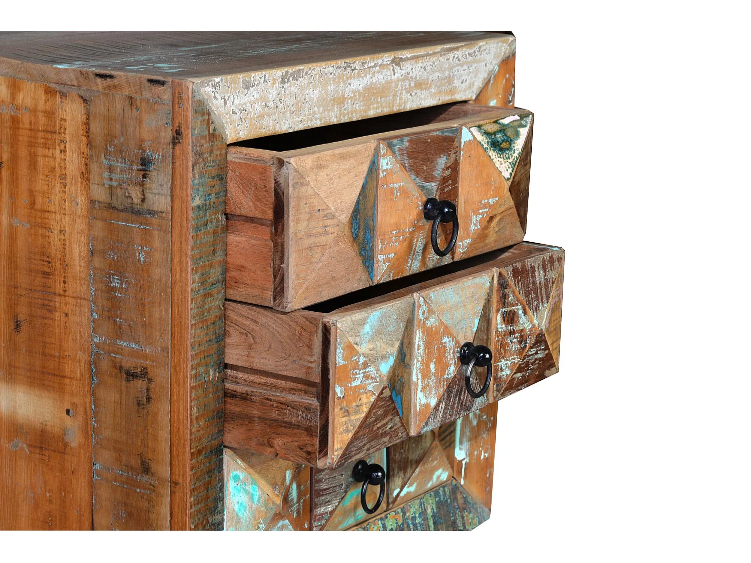 Mesita en madera maciza reciclada multicolor