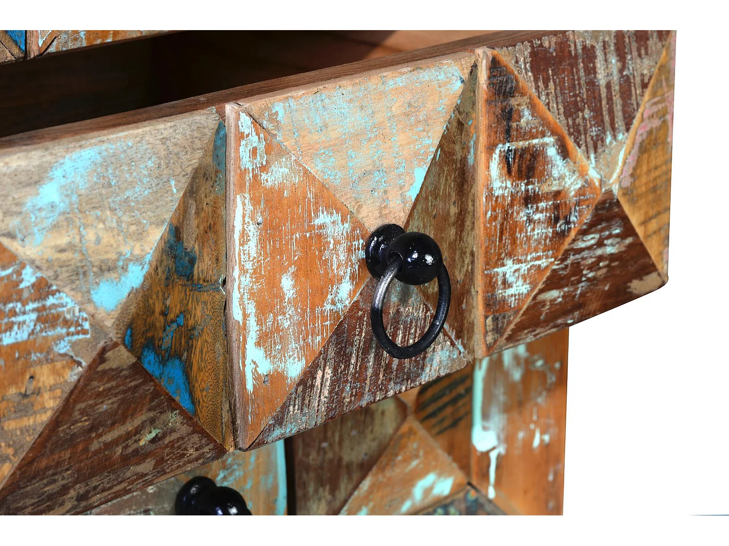 Mesita en madera maciza reciclada multicolor