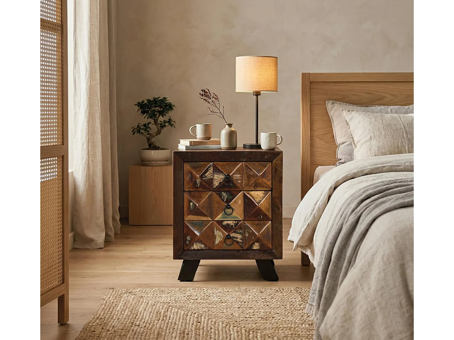 Nachttische aus recyceltem Holz, 50 cm, moderner Industriestil – 60 x 50 x 40 cm