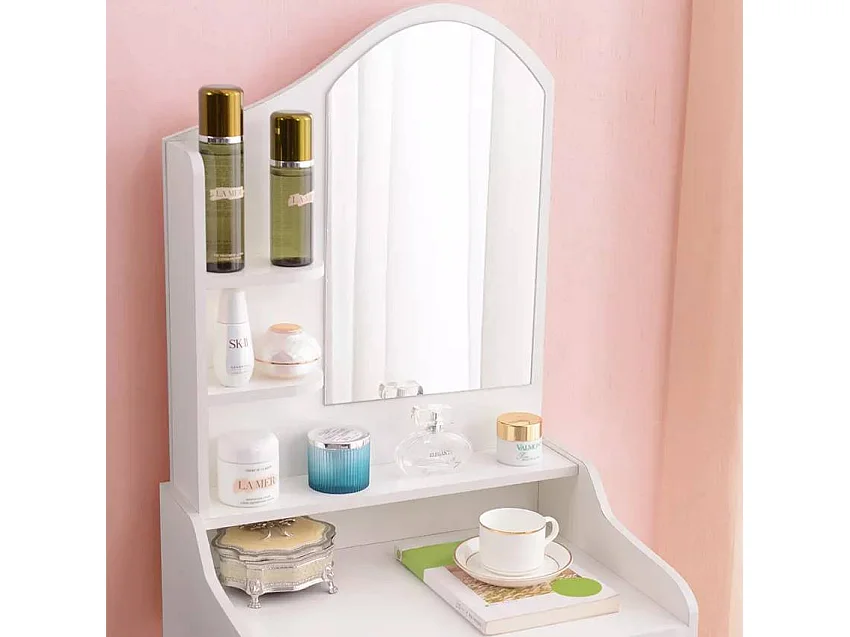 Tocador de Maquillaje con espejo y taburete para dormitorio Flora