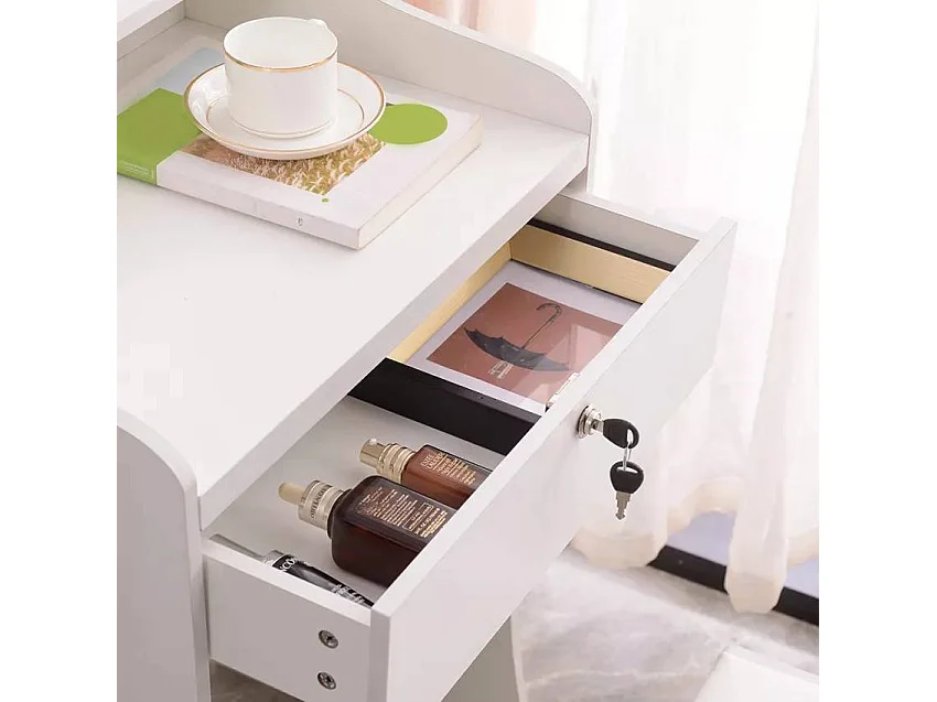 Tocador de Maquillaje con espejo y taburete para dormitorio Flora