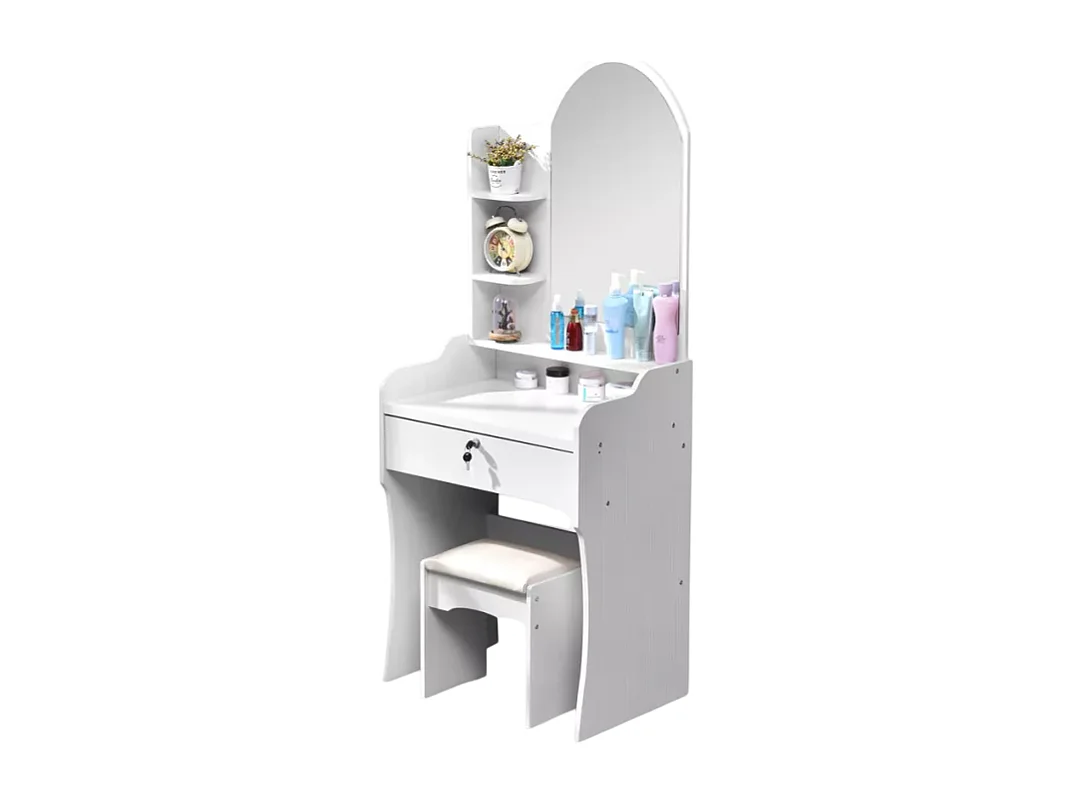 Tocador de Maquillaje con espejo y taburete para dormitorio Flora