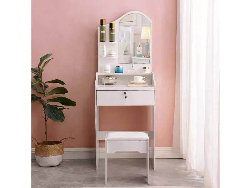 Postazione trucco con specchio e sgabello moderno Bullock