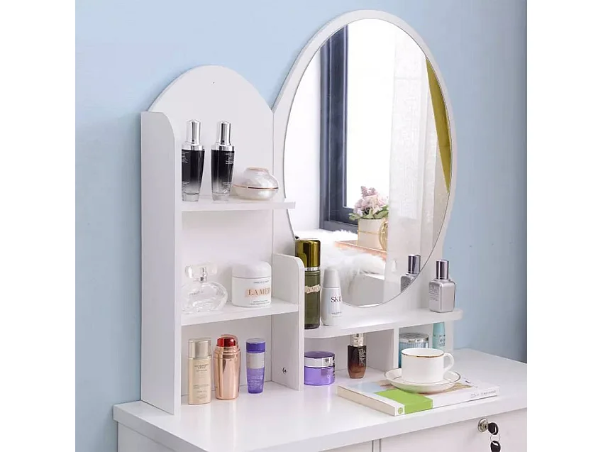 Schminktisch mit rundem Spiegel und Hocker für das Schlafzimmer Babette