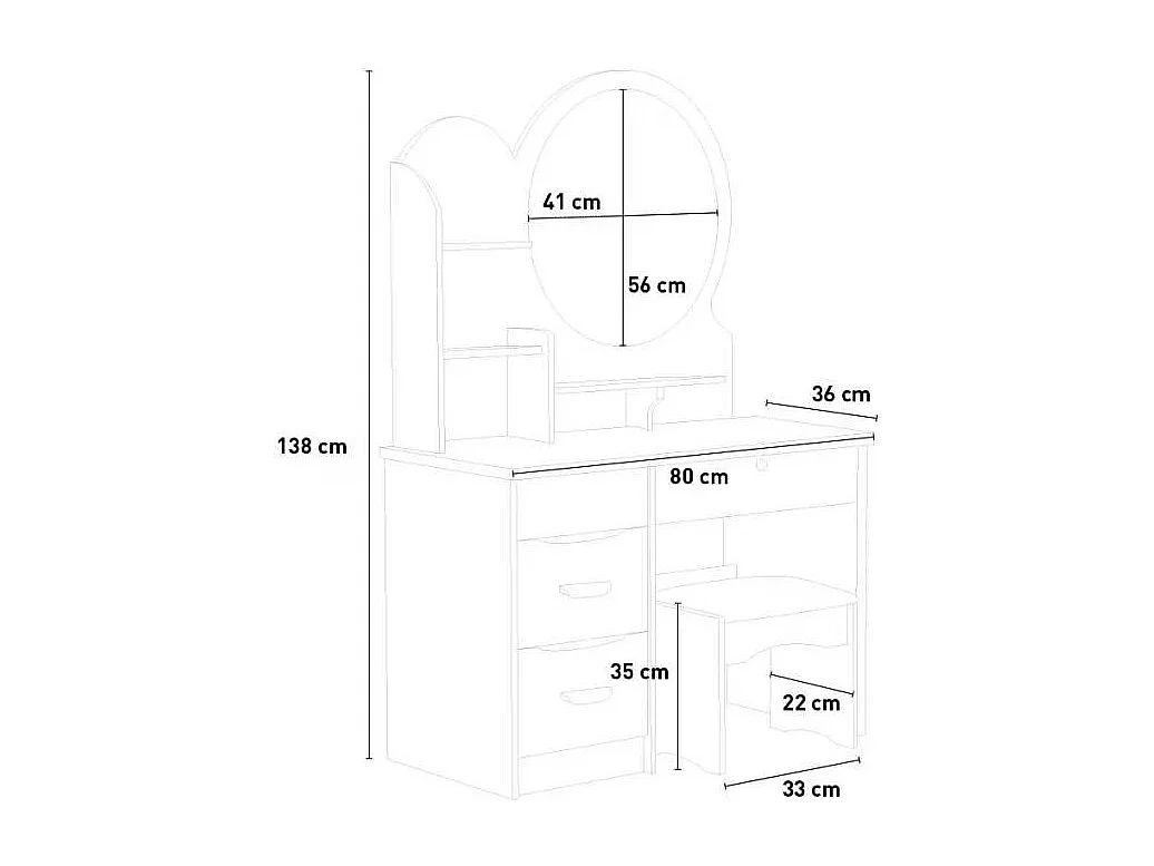 Schminktisch mit rundem Spiegel und Hocker für das Schlafzimmer Babette