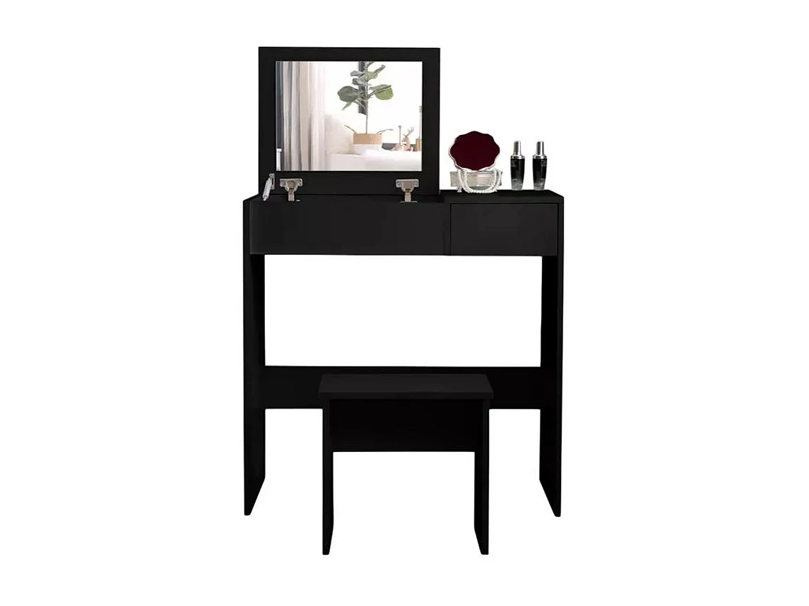 Tocador de maquillaje ahorra espacio negro con espejo Nicole Black