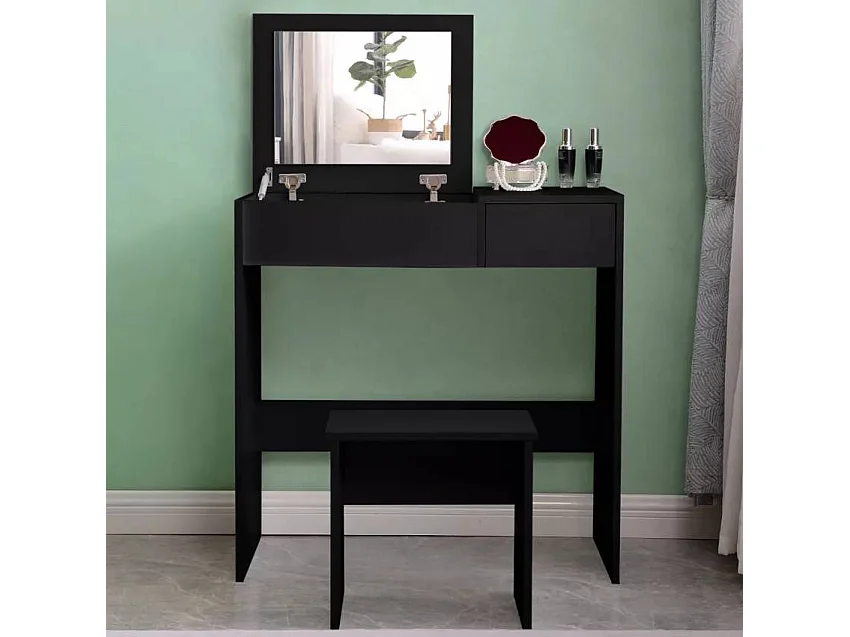 Tocador de maquillaje ahorra espacio negro con espejo Nicole Black