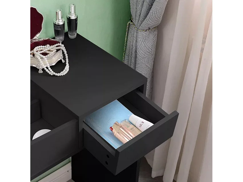 Tocador de maquillaje ahorra espacio negro con espejo Nicole Black