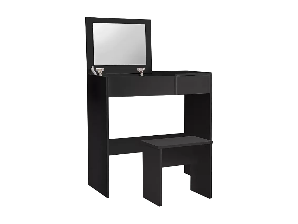 Tocador de maquillaje ahorra espacio negro con espejo Nicole Black