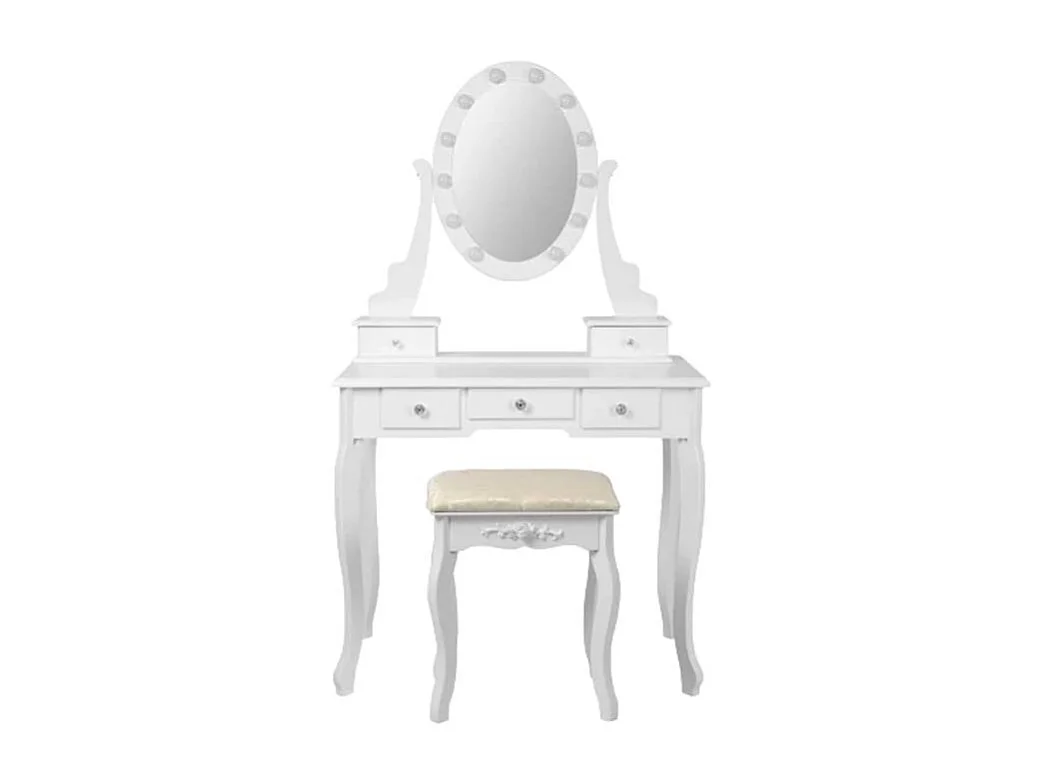 Coiffeuse en bois éclairage led miroir avec tabouret MAXIMA