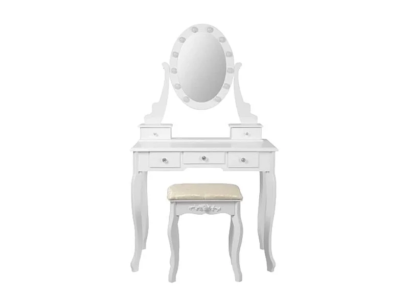 Coiffeuse en bois éclairage led miroir avec tabouret MAXIMA