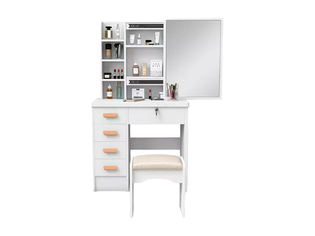 Schminktisch mit Schiebespiegel und Hocker für Schlafzimmer Camilla