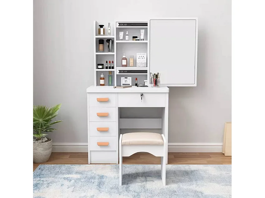 Schminktisch mit Schiebespiegel und Hocker für Schlafzimmer Camilla