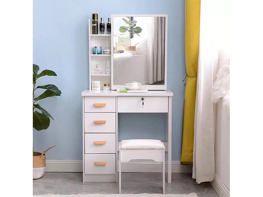 Schminktisch mit Schiebespiegel und Hocker für Schlafzimmer Camilla