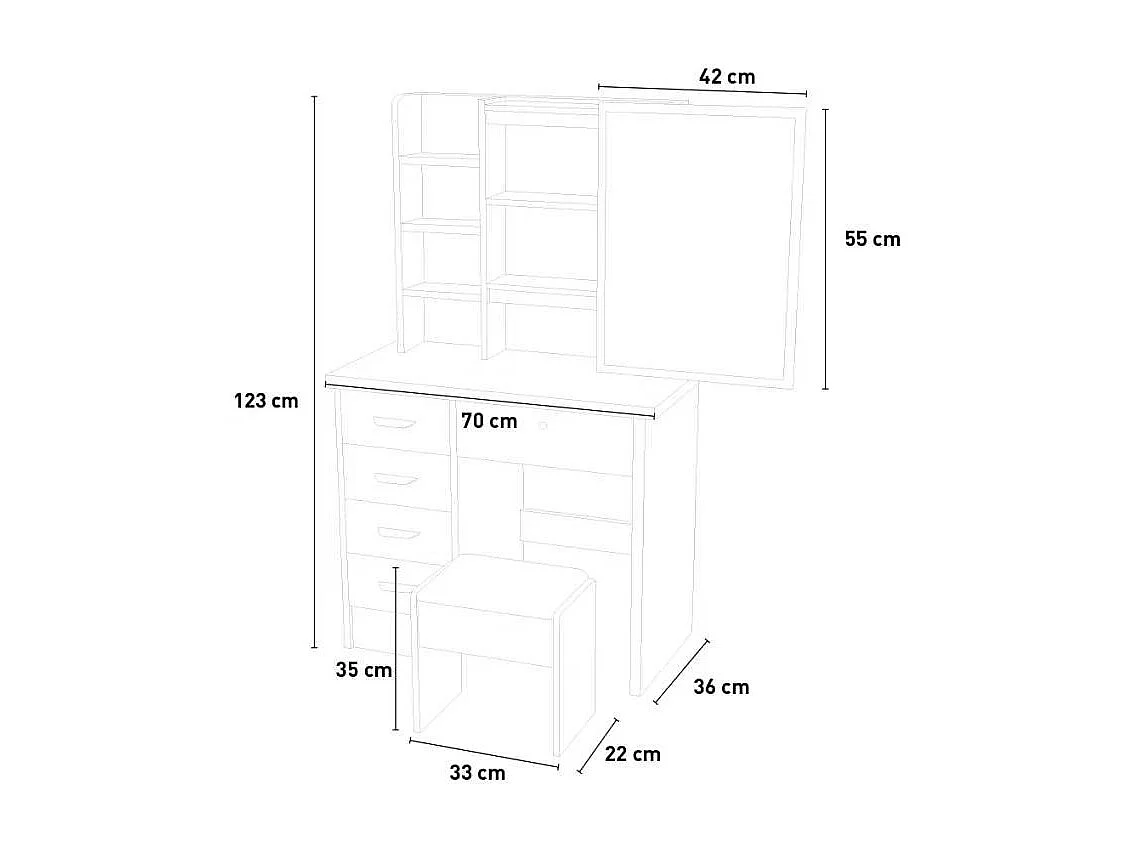 Schminktisch mit Schiebespiegel und Hocker für Schlafzimmer Camilla